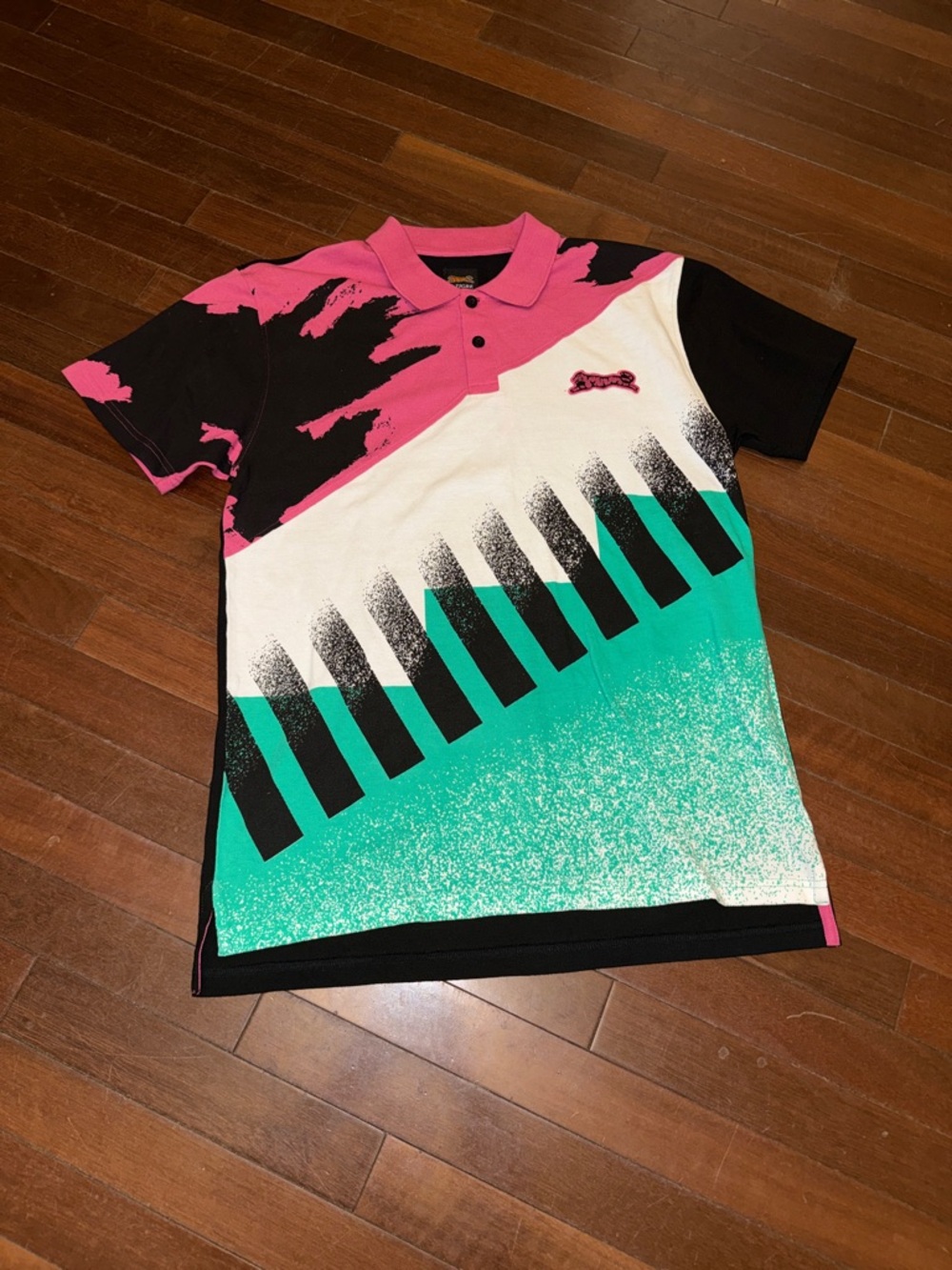 Le Tigre Mens Colorblock Polo in Pink, Black, White & Teal